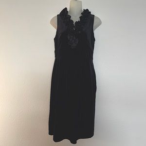London Times Sleeveless Velvet “Little Black Dress” Ruffled V-neckline